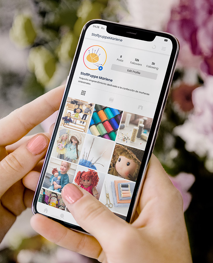 Mobile phone screen mockup psd with social media story ask me an